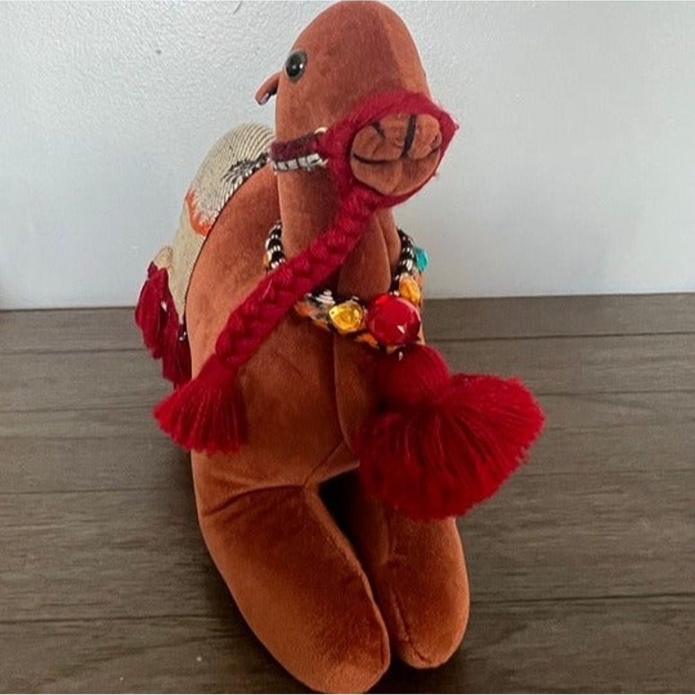 Vintage‎ Moroccan Camel Plush Stuffed Animal Woven Saddle Harness Tassels Brown